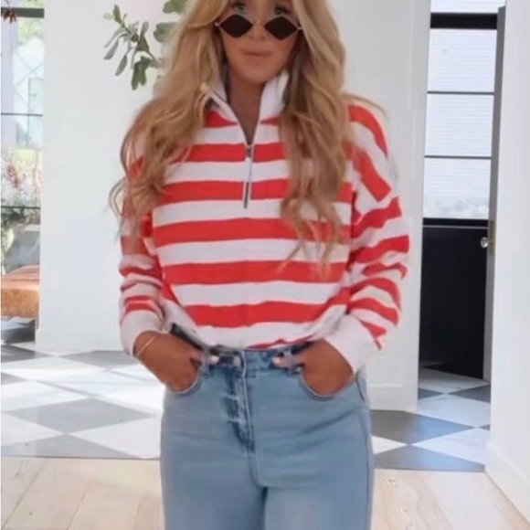 JoyLab Red and White Cropped Half Zip - Picture 5 of 7